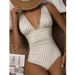 Women's One-Piece Swimsuit With Striped Design - Soft Polyester Fabric, Comfortable Fit, Beach & Pool Swimwear For Summer_ecoleips.com