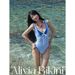 Niche Personality Blue And White Striped Two-piece One-piece Women's Simple And Thin Swimsuit Fashionable Island Vacation Swimsuit_ecoleips.com