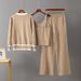 Color Blocked Three Piece Set for Women V Neck Long Sleeved Knitted Cardigan Zip up Top Camisole Loose Wide Leg Pants_ecoleips.com