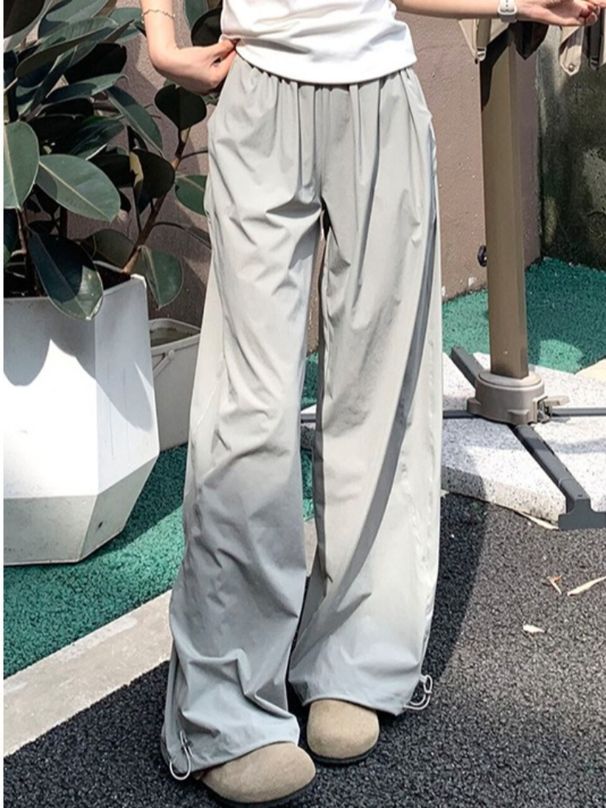 K Quick Drying Work Pants, Women's Slim Fit, American Loose Straight Leg Wide Leg Pants, Casual Sports Pants_ecoleips.com
