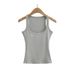 Summer Sexy Hot Girl Vest European American Style Stretch Slim Square Neck Exposed Collarbone Casual Shoulder Wide for Women_ecoleips.com