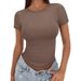 2026 Cross-border Casual Summer Versatile Tight High Collar T-shirt Short Sleeve Slim Fit Hot Girl European And American_ecoleips.com