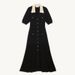 Women's Clothing Autumn New White Lapel Lace Short Sleeve Slim Gold Button Long Knitted Dress Female Temperament_ecoleips.com