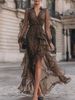 Leopard Print V-Neck Long Sleeve Dress for Women Slim Waist Ruffle Detail European American Style Design Women's Fashion_ecoleips.com