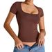 Women's Square Neck Yoga Top - Breathable Short Sleeve Workout Shirt For Running Pilates Gym Fitness, Moisture-Wicking Stretchy Activewear Tops_ecoleips.com