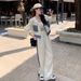 Women's Autumn White Denim Splicing Sports Suit Casual Hooded Cardigan Fashionable Two Piece Set Reducing Age_ecoleips.com