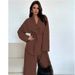 2025 Autumn Winter European American Cross-Border Fashion V-Neck Women's Elegant Long Sleeve Wide-Leg Pants Set_ecoleips.com