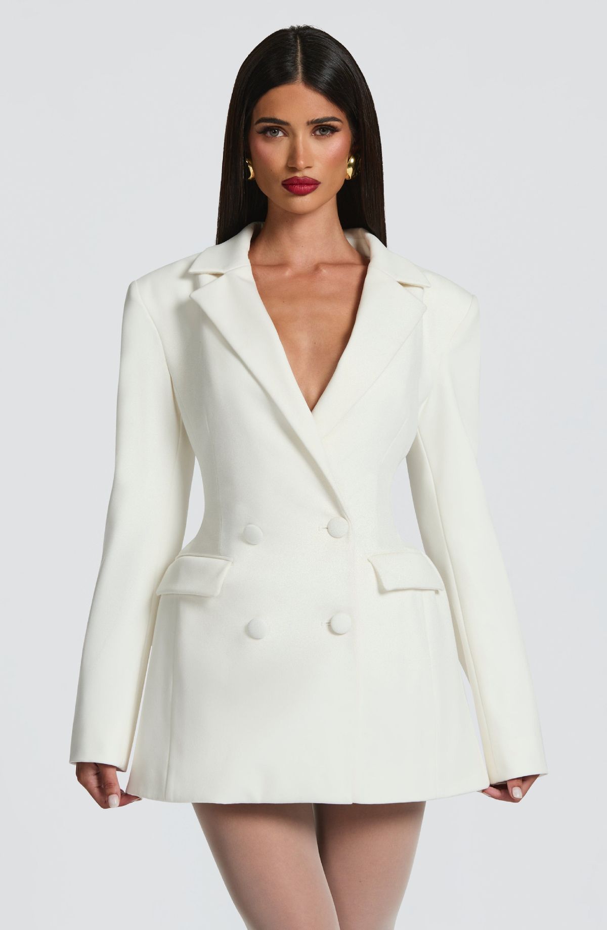 "Double-Breasted Blazer For Women – Deep V-Neck Elegant Suit Jacket In Classic Colors"_ecoleips.com