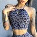 Women's Clothing Leopard Print Padded Sports Bra Halter Neck Yoga Fitness Underwear American Style Nude Fabric_ecoleips.com