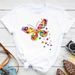 European And American Cross-border Foreign Trade Women's Clothing, Colorful Butterfly Print Round-neck Short-sleeve_ecoleips.com
