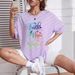Women's Casual Loose T-Shirt round Neck Short Sleeve Colorful Letter Print Simple Sports Top European American Style Summer_ecoleips.com