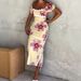 Women's Clothing Linen Print Slit Holiday Dress_ecoleips.com