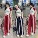 Women's Clothing Fashion Suits For Women In Summer New Raglan Sleeve Short Sleeved T Shirts High Waist Wide Leg Pants Street Two Piece Suits_ecoleips.com