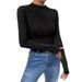 Women's Slim Fit Long Sleeve T-Shirt Versatile Pleated Design Solid Color European And American Style Top_ecoleips.com