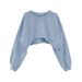 Women's Cropped Sweatshirt - Oversized Long Sleeve Pullover, Casual Streetwear Top With Crew Neck & Ribbed Hem (White/Black/Sky Blue/Gray, M-2xl)_ecoleips.com