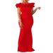 D3192 Women's Fashion 2025 New Solid Color Mermaid With Ruffled Hem Slim Fit Evening Gown Long Dress_ecoleips.com