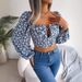 2026 Spring/Summer European And American Sexy Ruffled Lace-Up Floral Chiffon Crop Top, Independent Cross-Border Women's_ecoleips.com