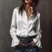 Elegant Satin Long-Sleeve Blouse For Women – Chic & Versatile With Mandarin Collar, Flared Cuffs & Wrinkle-Resistant Fabric_ecoleips.com