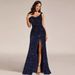 Women's Clothing Dresses Summer Elegant Sequined V Neck Sling Slit Celebrity Banquet Evening Dress_ecoleips.com