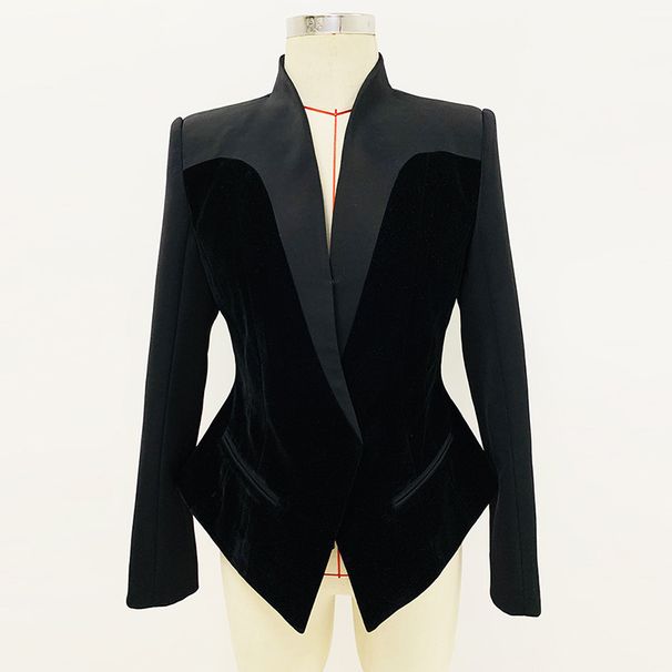 K New Fashionable Slim Fit Structured Velvet Patchwork Suit Jacket_ecoleips.com