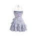 European And American Style Halter Neck Lace-up Sexy Floral Ruffle Waist-cinching Dress With Straps For Women_ecoleips.com