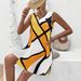 Women's Elegant V Neck Sleeveless Dress Summer Geometric Print Fashionable Clothing Maxi Mini Dress_ecoleips.com
