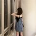 K Retro Denim Shoulder Strap Skirt For Women, Loose And Slimming New Style Dress, Age Reducing Short Skirt_ecoleips.com