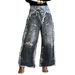 Women's Distressed Faux Leather 3D Printed Two-Piece Set Casual Cotton Jeans Spring/Autumn Summer Collection_ecoleips.com