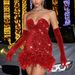 Women's Clothing Fashion Sexy Dress Tube Top Sequin Feather With Sleeves Party Banquet Dress_ecoleips.com