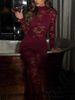 Sheer Mesh Jumpsuit With Lace Cutouts - Sexy Long Sleeve Bodysuit Pants For Nightclub & Party - Stretchy Polyester Siren Red & Black Tight-Fit Romper_ecoleips.com