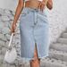 Women’s Clothing high waist medium and long hip wrapped split denim skirt_ecoleips.com