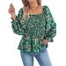 2026 Sprin/Summer Casual Square Neck Bell Sleeve Floral Chiffon Blouse Vacation Top Cross-Border Women's_ecoleips.com