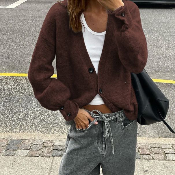 Minimalist Button-Up Knit Cardigan – Oversized Long-Sleeve Open-Front Sweater For Women (V-Neck, Solid Colors, Effortless Resort & Daily Wear)_ecoleips.com