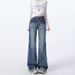 Wholesale High-gloss Blue American Retro Low-waist Flared Straight Jeans For Women, Loose And Slimming, Floor-length_ecoleips.com