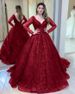 Blue wedding dress autumn and winter new long-sleeved beaded sequins full skirt sexy V-neck banquet dress _ecoleips.com