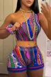 Striped Paisley Print Women's Set One Shoulder Tank Top And Shorts 2024 Summer Fashion Two 2 Piece Set Outfits Tracksuit_ecoleips.com