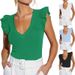 Women's Clothing Summer Ladies Tops Peach Heart Collar Flying Sleeves Tight Thread Vest_ecoleips.com