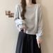 European American Style Solid Color Short Hoodless Sweatshirt Women, Thin Loose, Korean Version, Round Neck Pullover Top_ecoleips.com
