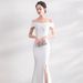Women's Clothing White Off The Shoulder Mermaid Evening Dress Perfect For Toasting Parties Slits Detail Petite Women's Party Wear_ecoleips.com