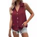 2026 European And American Cross-border Summer New Women's Clothing, Solid Color V-neck Loose Chiffon Shirt, Sleeveless_ecoleips.com