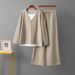 Women's Autumn Fashion Faux Fur Two Piece Set Knitted Top with Drawstring Wide Leg Pants Casual Sportswear_ecoleips.com
