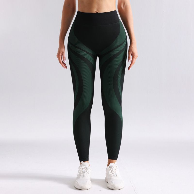 High-Waisted Seamless Breathable Yoga Pants For Women Color-Block Tight-Fitting Hip-Lifting Long Striped Sports Wear_ecoleips.com