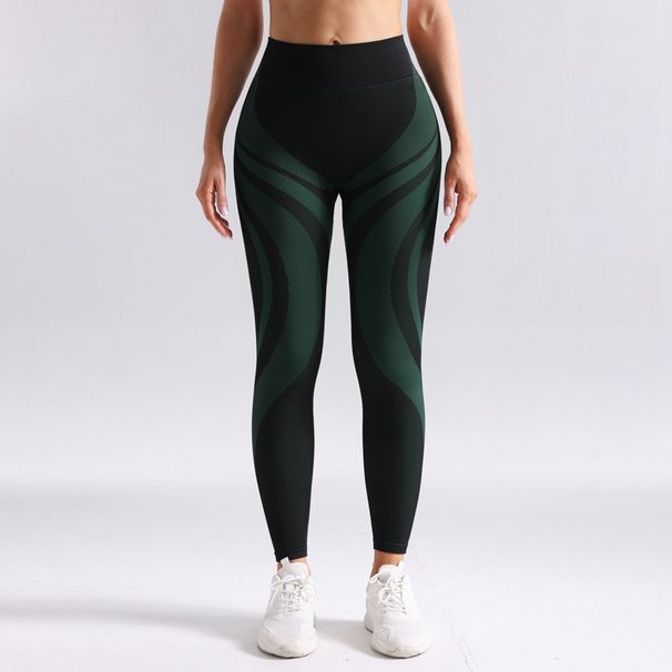 High-Waisted Seamless Breathable Yoga Pants For Women Color-Block Tight-Fitting Hip-Lifting Long Striped Sports Wear_ecoleips.com