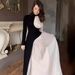 Aria Basics Aria Basics 2024 European And American Cross-Border Irregular Color-Block High-Waisted Pleated Back-Tie Long Dress For Women_ecoleips.com