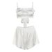 Verve Summer Women's New Sexy Sweet Lace-Up Strap Pajamas Solid Color High-Waisted Ruffled Shorts Set_ecoleips.com