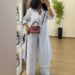 New Women's Three Piece Set Mid Length Fashion Striped Long Sleeved Shirt Plus Size_ecoleips.com