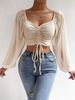K Female Low-cut Sexy V-neck Splicing Chiffon Drawstring Puffy Sleeve Slimming Top. No Bags, Necklaces, Or Other Accessories._ecoleips.com