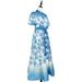 Elegant French Style Women's Dress Stand up Collar Puff Sleeves Retro Print Single Breasted Fitted Waist Tie Detail_ecoleips.com
