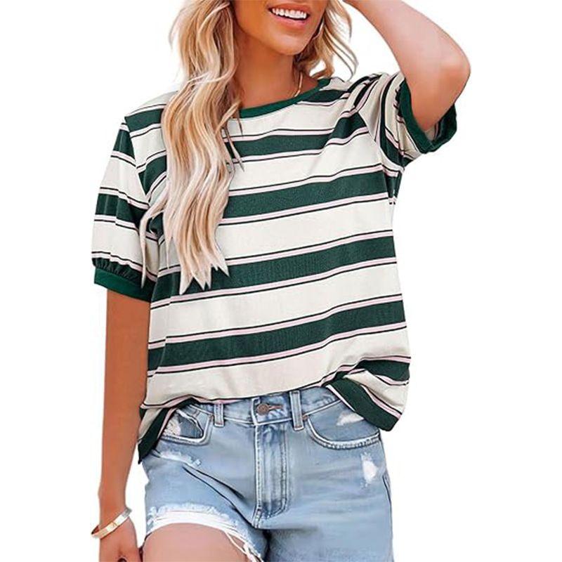 2026 New European And American Women's Striped Fashion Casual Loose Round Neck T Shirt_ecoleips.com
