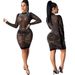Women's Clothing Sexy Perspective Hot Diamond Long Sleeve Dress Nightclub_ecoleips.com